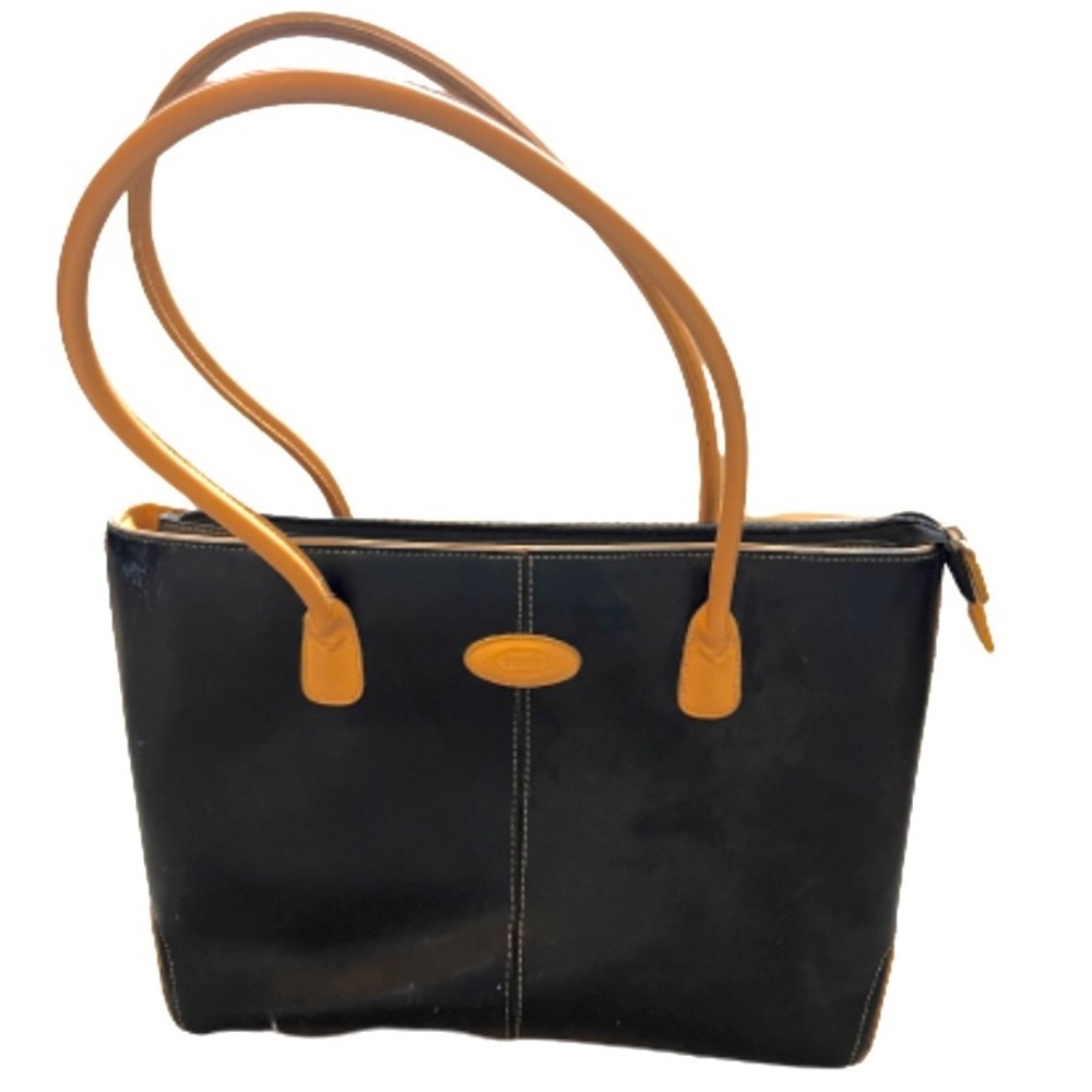 Tod’s classic Di bag Blue and Tan leather zippered designer tote